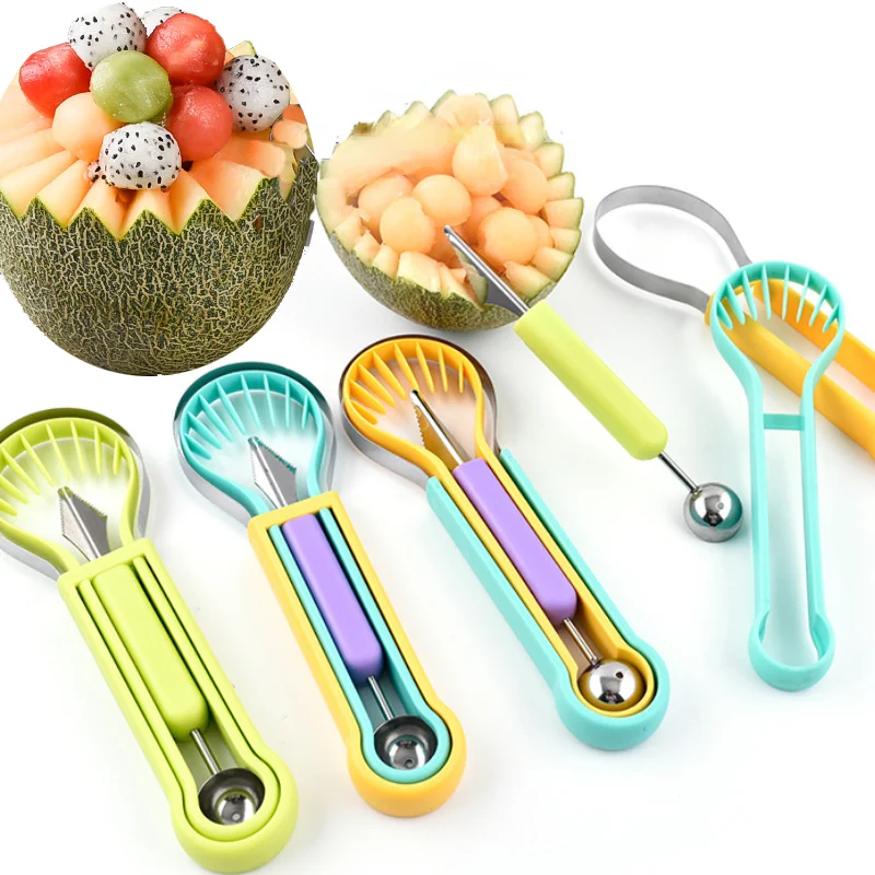 

3-in-1 Fruit Ball Digger Fruit Platter Carving Knife Set Fruit Spoon Watermelon Spoon Ice Cream Baller Scoop Fruit Cutting Tool