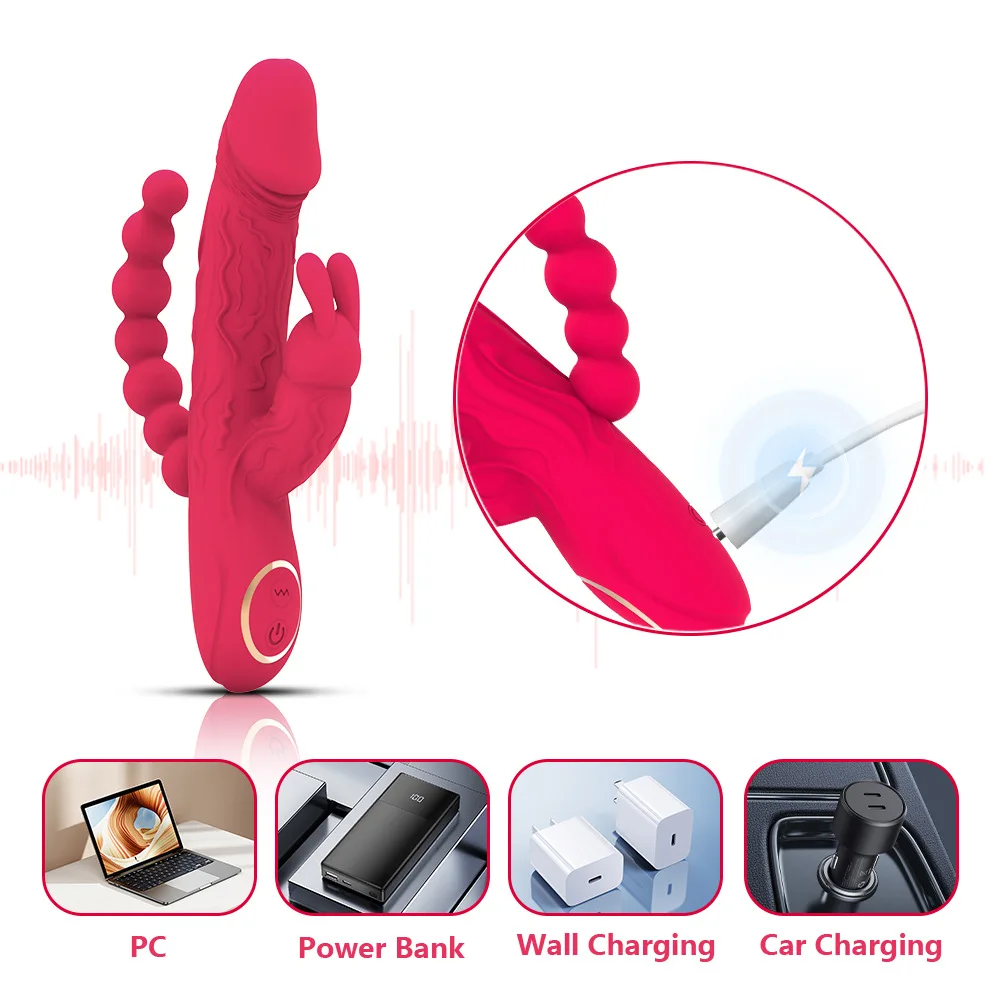 Rabbit Vibrator Clitoris Stimulator 3 in 1 G-Spot Dildo Penis Anal Double Penetration Female Masturbator Sex Toys for Woman 18+