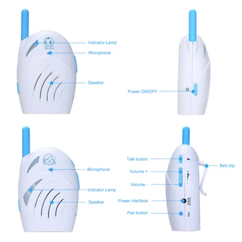 Portable Baby Monitor 2.4GHz Wireless Digital Audio Two Way Talk Crystal Clear Baby Cry Detector Sensitive Transmission Safety 6