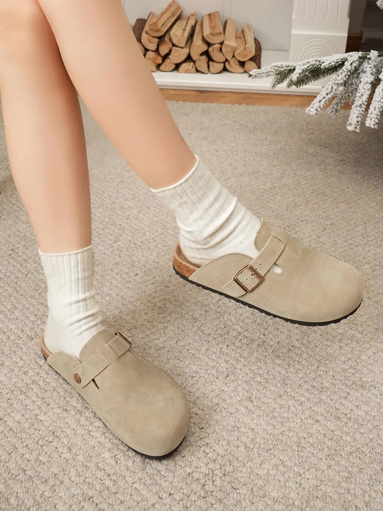 Women's Cork Clogs With Arch Support Adjustable Buckle Slippers_voghion.com