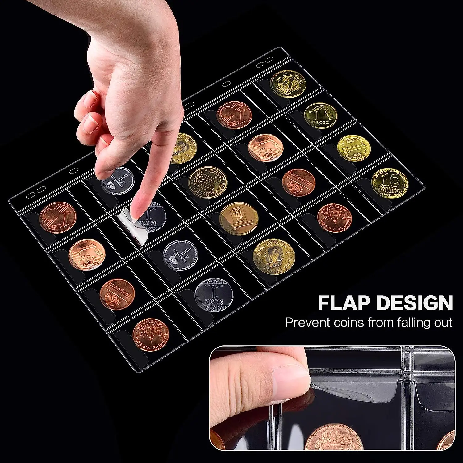 Coin Collection Book Holder for Collectors, 260 Pockets Coins Collecting Album with Zipper and Handle. Coin Display Storage Case