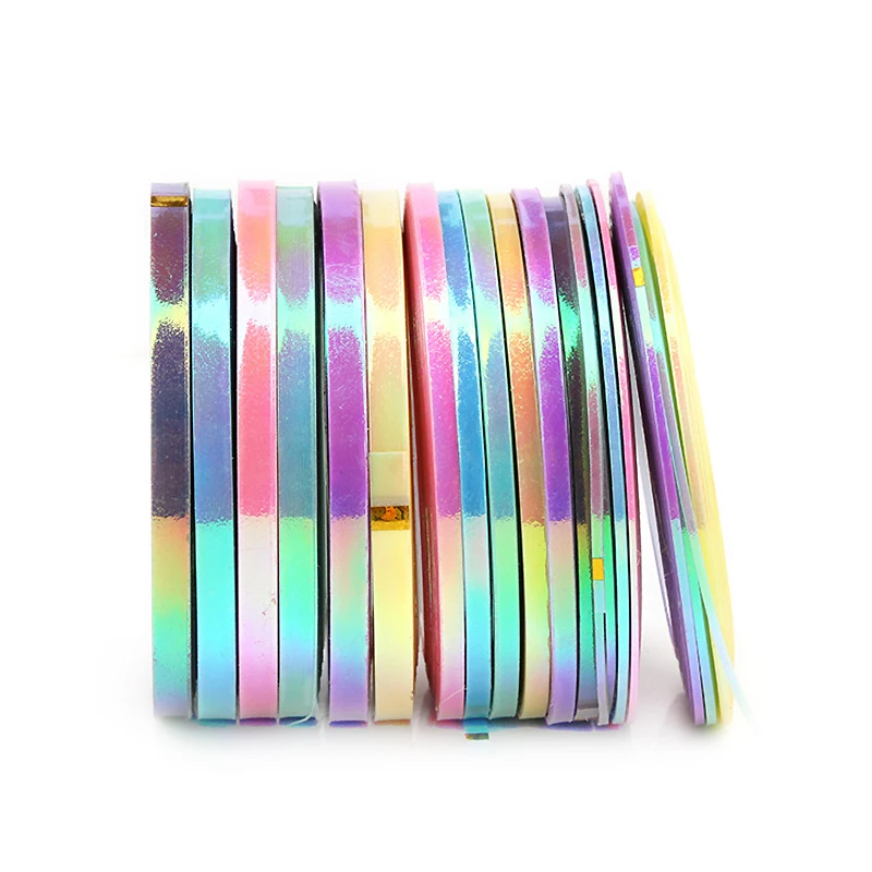 18Pcs Jelly Candy Nail Art Striping Tape Stickers, Holographic French Line Nail Decals for DIY Manicure Decoration
