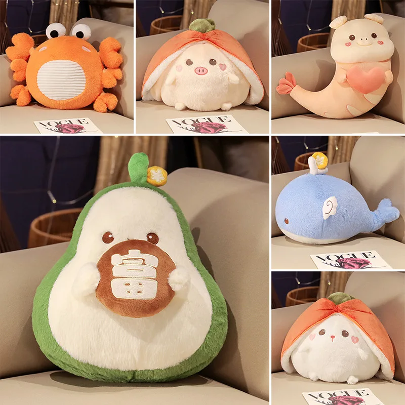 Creative Cartoon Persimmon Bunny Pig Plush Funny Pillow Soft Stuffed Fruit  Avocado Doll Cushion for Kids Girls Gifts Home Decor