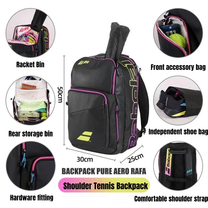 Original Babolat PURE STRIKE 4th Gen Tennis Backpack Large Capacity Tennis Padel Racquet Sport Bags Holds Up To 3 Racket 3