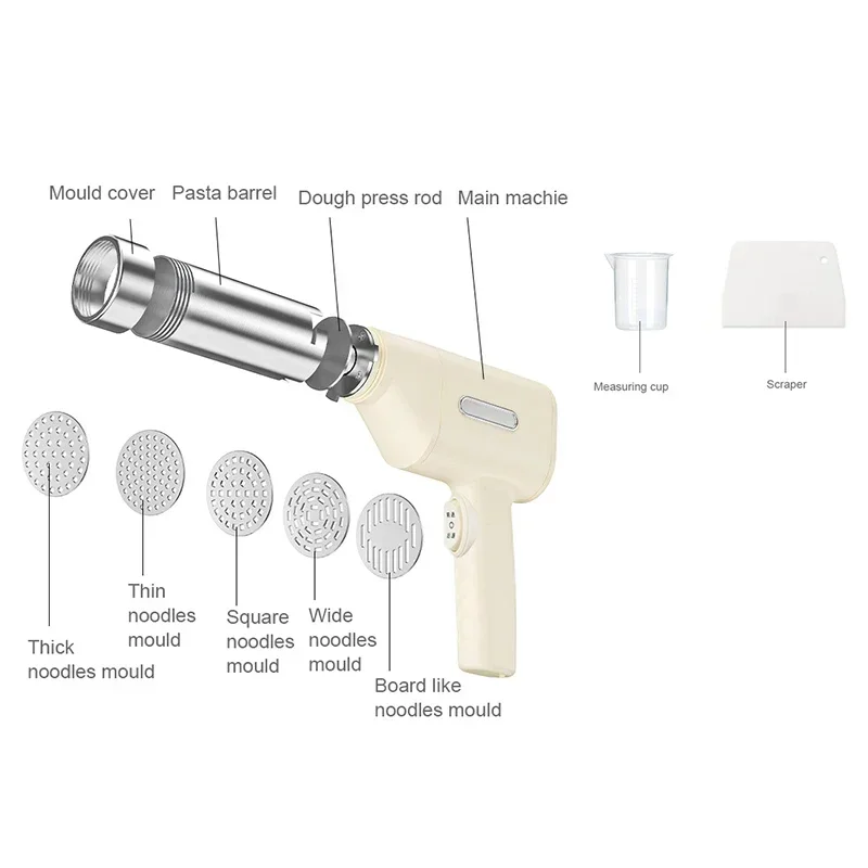 Automatic Electric Charging Wireless Hand Operated Pasta Maker Cutter Manual Spaghetti Noodles Dough Pressing Machine 3/5 Molds