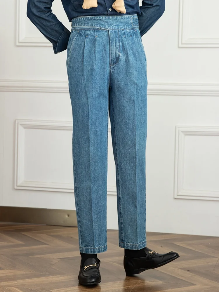 미스터 Deer Tee 남성 캐주얼 스트레이트 레그 청바지 하이 웨이스트 코튼 폴리에스테르 블렌드 내마모성 청소년 패션 워터 워시