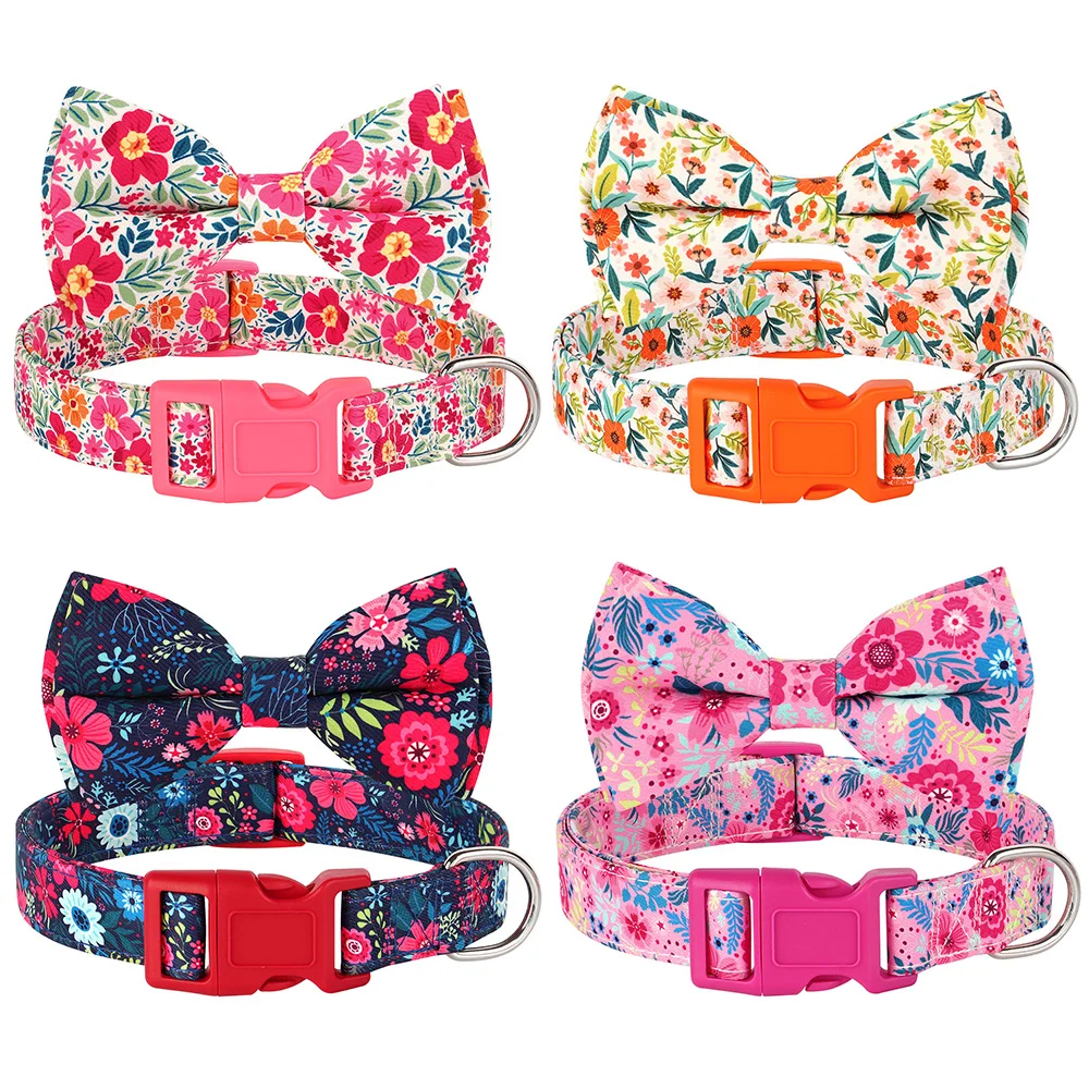 Flower Print Dog & Cats Collar With Bowknot Cute - PeticaDeals