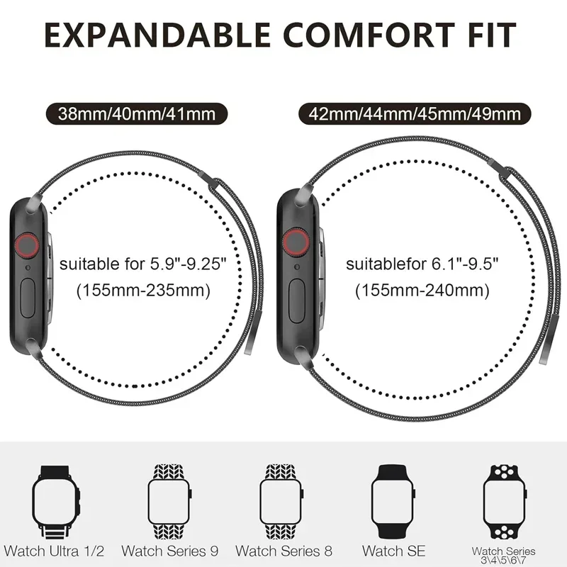 Milanese Loop for Apple Watch Band 40mm 44mm 45mm 41mm Ultra/2 49mm 38 42mm Magnetic Mesh Strap for iwatch Series 9 8 7 6 5 se 4