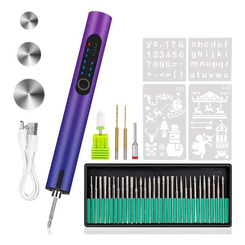Engraving Pen With LED Light, Electric Engraving Pen With 37 Bits, USB Rechargeable Cordless Machine, For Jewelry
