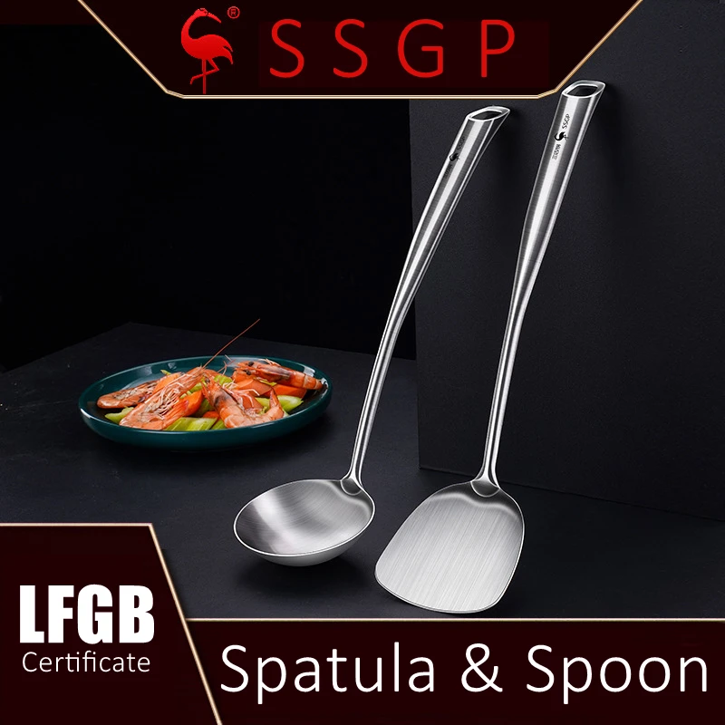 Cooking Utensils Set Luxury LFGB Certificate 304 Stainless Steel Family Scraper Stir Frying Spatula Serving Spoon Kitchen Cooking Baking Turner