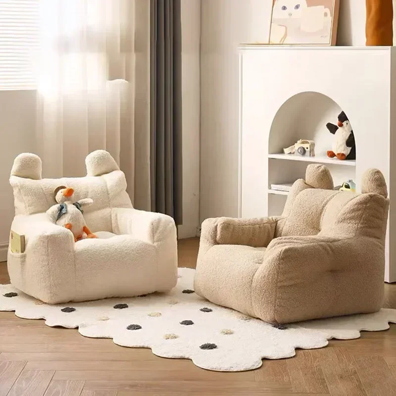 Cute Small Sofa Chair Children's Sofa Baby Reading Lazy Sofa Cotton Removable and Washable and Linen Lamb's Wool Fabric 3