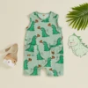 Summer Infant Baby Girl Boy Sleeveless Romper Casual Cactus Print Top Jumpsuit Pockets Overalls Clothes 6
