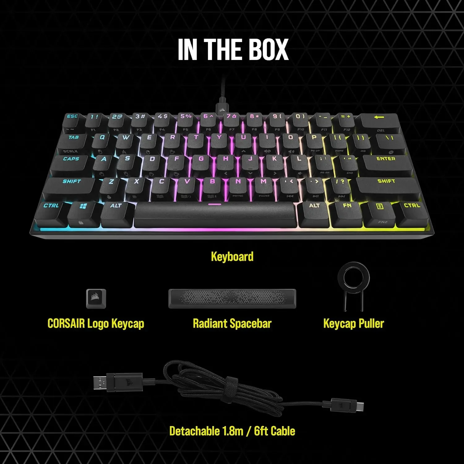 커세어 K65 RGB 미니 60% 기계식 게이밍 키보드, 키당 사용자 정의 가능, RGB 백라이트, 체리 MX 레드 기계식 키스위치