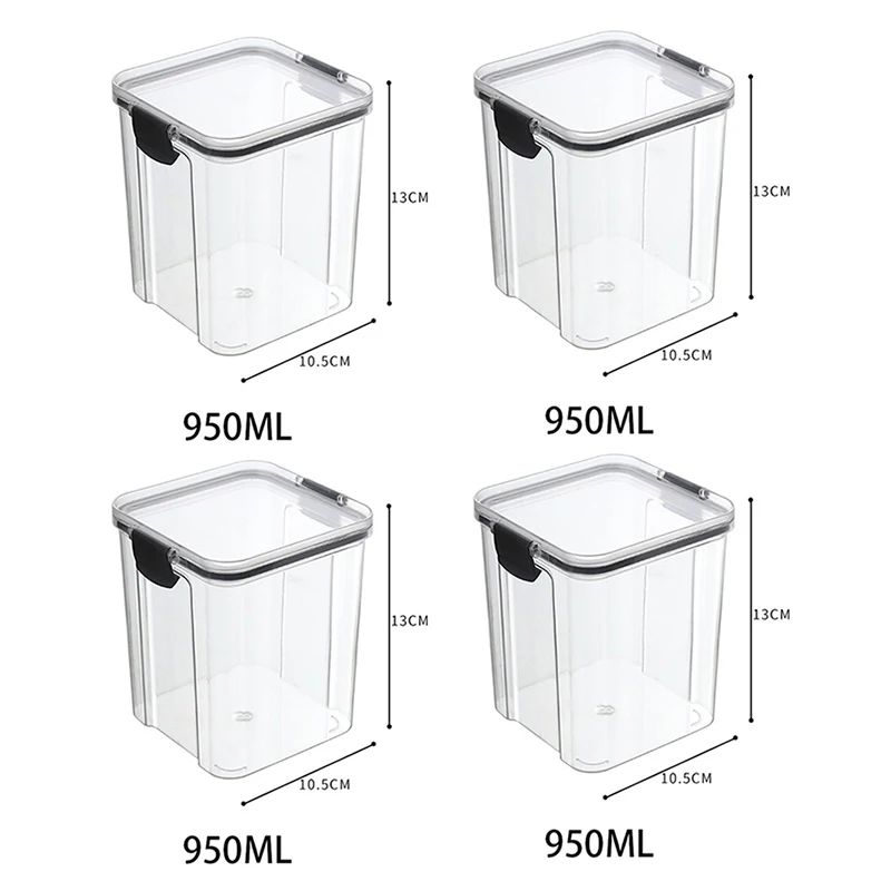 Set of 5 Stackable Transparent Food Storage Containers - Plastic Pantry Organizer Sealed Jars