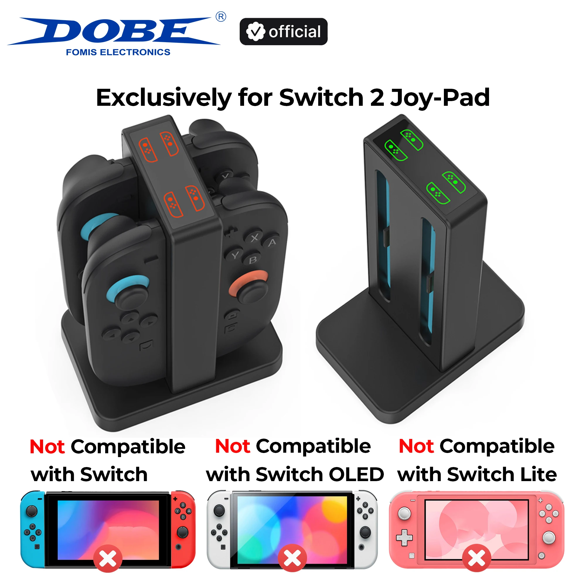 DOBE 스위치 2 컨트롤러용 마그네틱 충전 도크 | 조이패드용 4-in-1 게임패드 충전 스테이션, LED 표시등 포함, Type-C