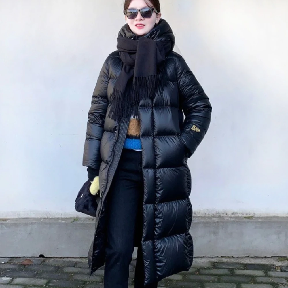 Goose Down Coat Fashion New 2025 Black Gold Eight Grid Women Warm White Long Jacket Thickened Heat Storage Trendy Down Jacket