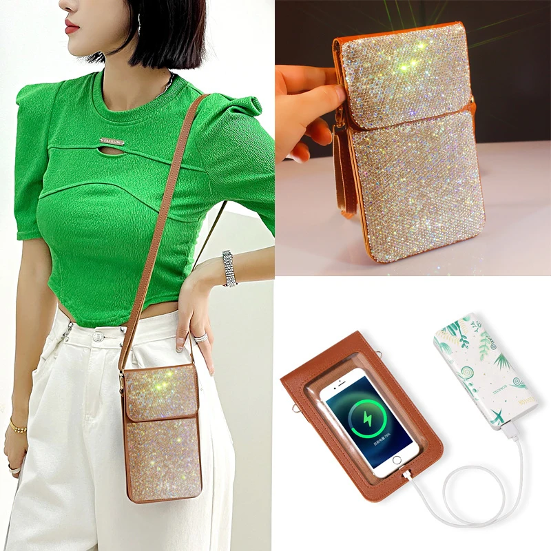 Narunii Mini Borsa A Tracolla Donna In Pelle PU Trasparente Con Touch Screen - Portafoglio E Custodia Cellulare
