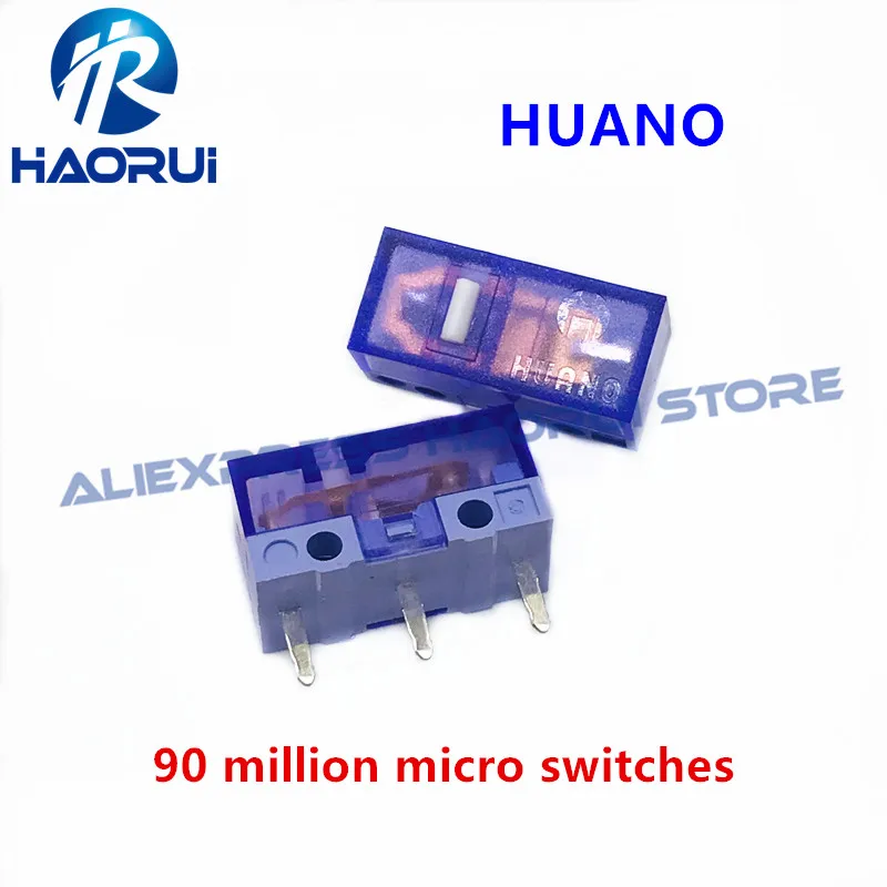 10Pcs HUANO 투명 녹색 노란색 보라색 마이크로 스위치 90/100/120 백만 클릭 수명 컴퓨터 마우스 마이크로 스위치 버튼