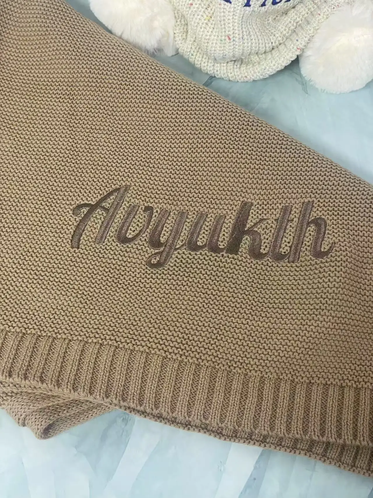 Personalized Baby Blanket Name Knited cotton Embroidery name Newborn kids girls boys gifts