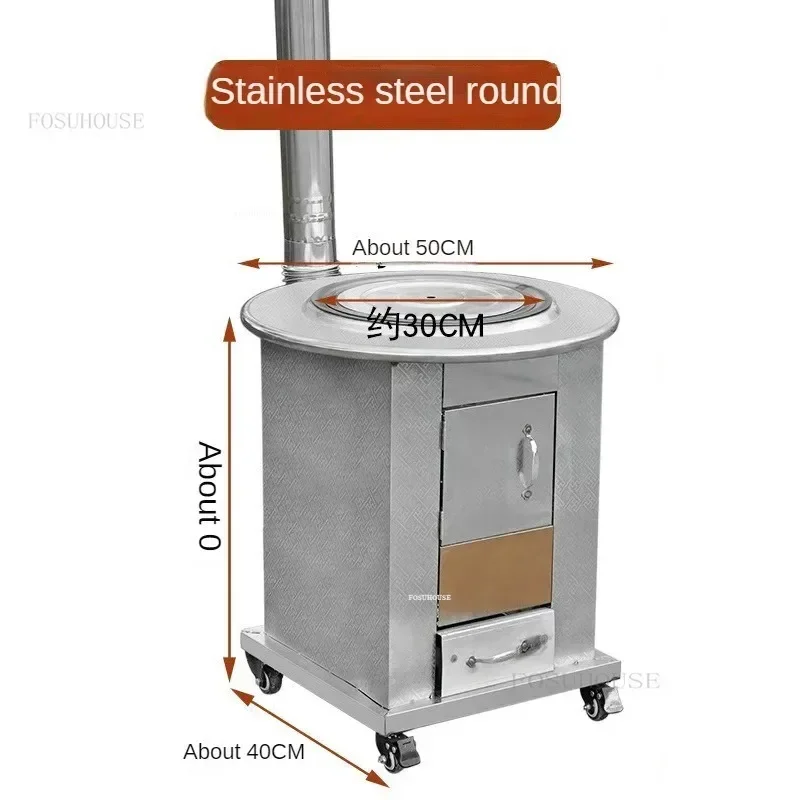 Portable Fire Pits Mobile Outdoor Firewood Stove Household Rural Energy-saving Stove Stainless Steel Fire Wood Heater N
