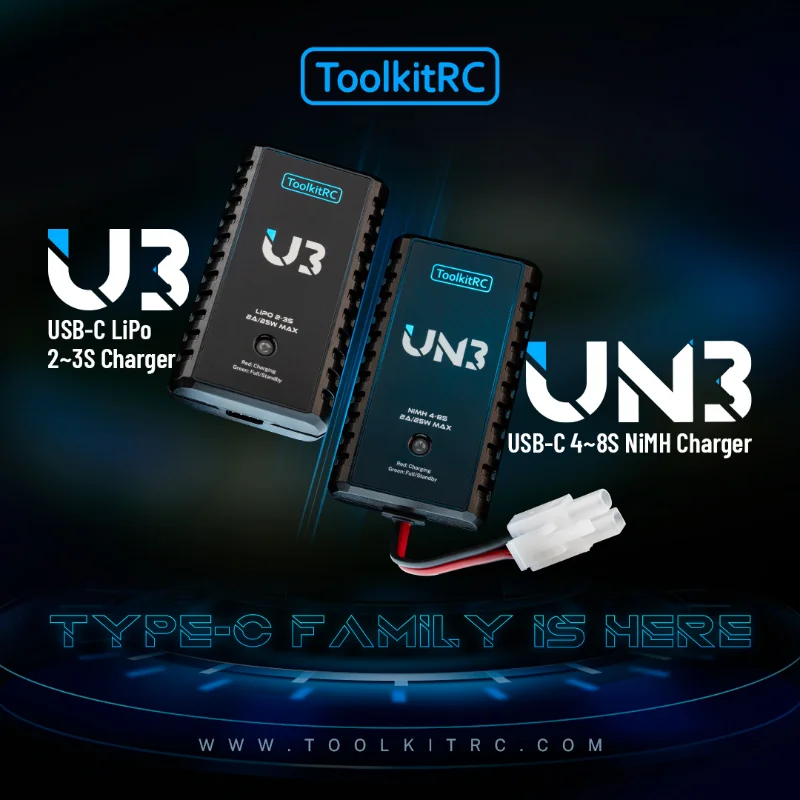 ToolkitRC U3 LiPo UN3 NiMh зарядное устройство 2A 25W USB-C балансный порт прямое зарядное устройство для моделей автомобилей, радиоуправляемых самолетов, аккумуляторов для дронов thumbnail 2