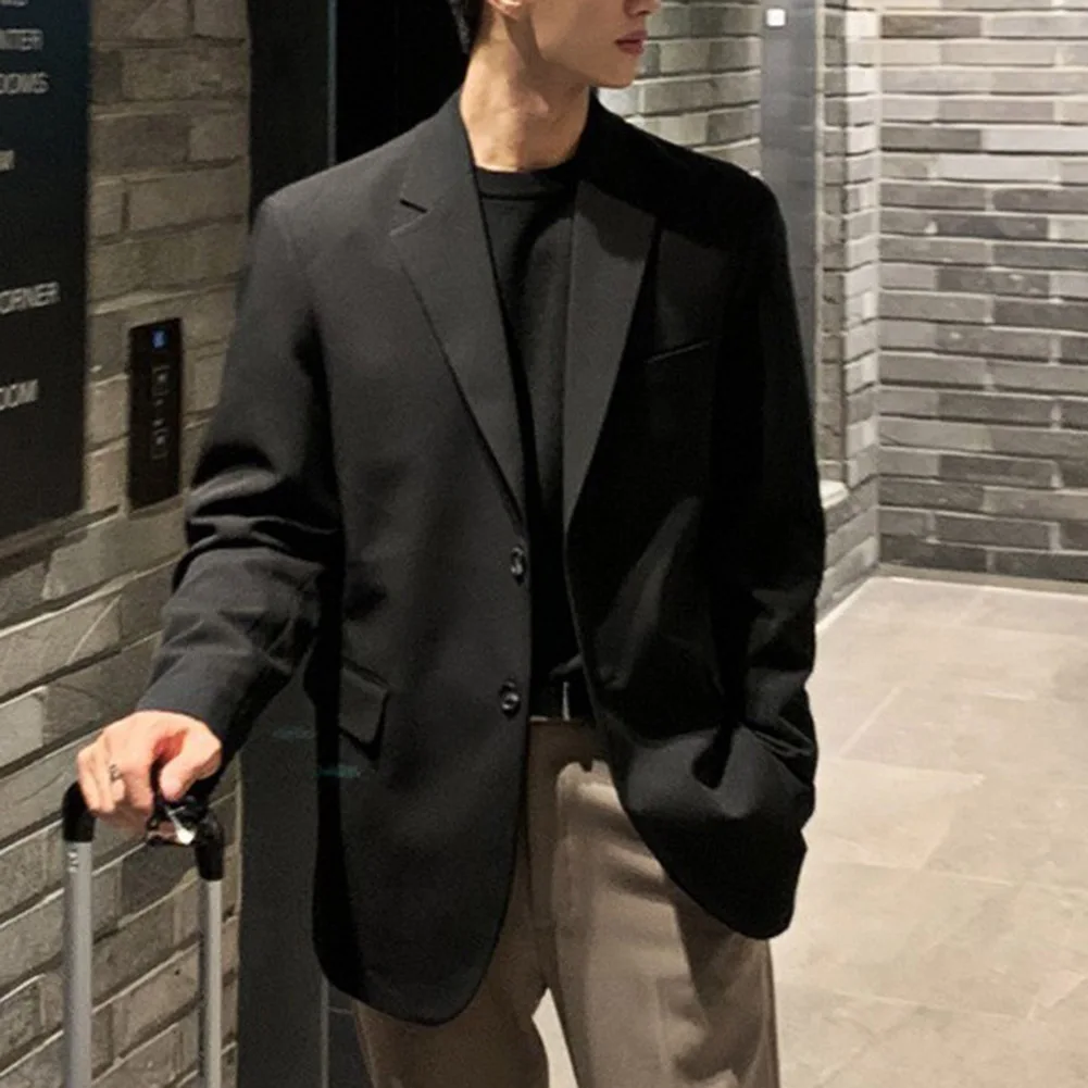 Mens Korean Casual Loose Solid Color Blazer Business Jackets Fashion Slim Fit Wedding Groom Streetwear Social Dress
