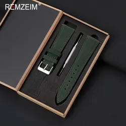 Elegant Calfskin Genuine Leather Wristband with Quick Release Spring Bars and Gift Box - 22mm (Green)