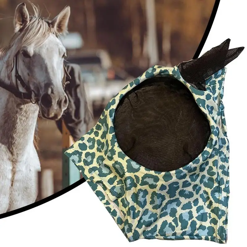 Horse Fly Face Cover Leopard Print Pattern Equestrian Supplies Comfortable Breathable Anti-Mosquitoes Cover Horse Care Product 5