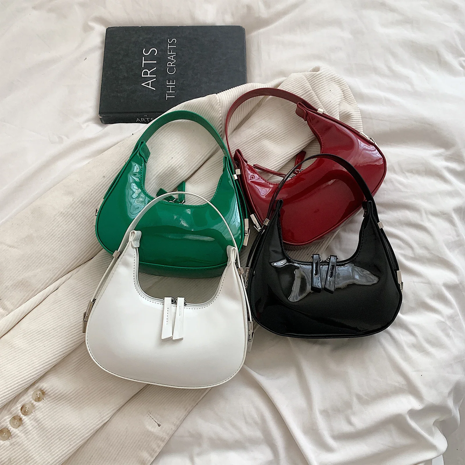 Half Moon Bag Vintage PU Leather Small Shoulder Bag for