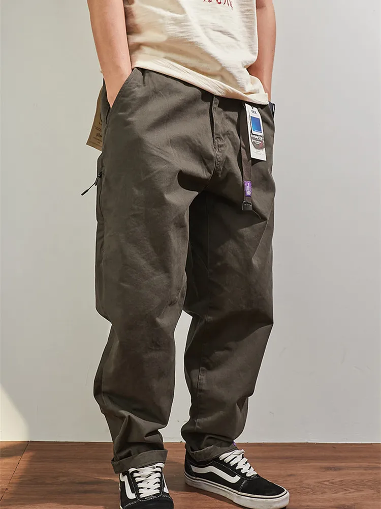Four Seasons Japanese Retro Tapered Casual Pants Men's Fashion 100% Cotton Washed Loose Straight CityBoy American Cargo Trousers 6