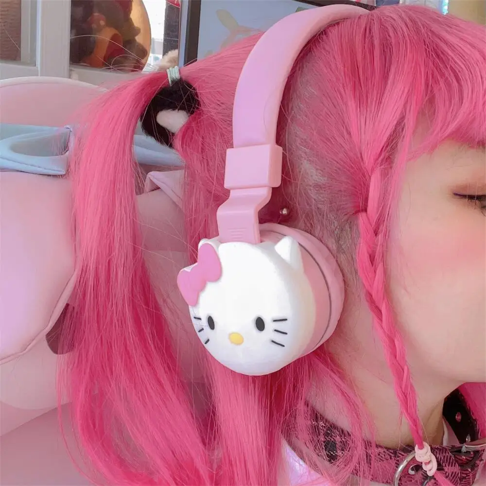 Hello Kitty Cut Bluetooth Headphone Wireless Headsets Anime Cartoon