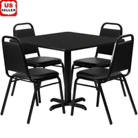 5-Piece Square Dining Table Set with X-Base and 4 Trapezoidal Back Chairs Durable Restaurant Cafe Banquet Furniture 1