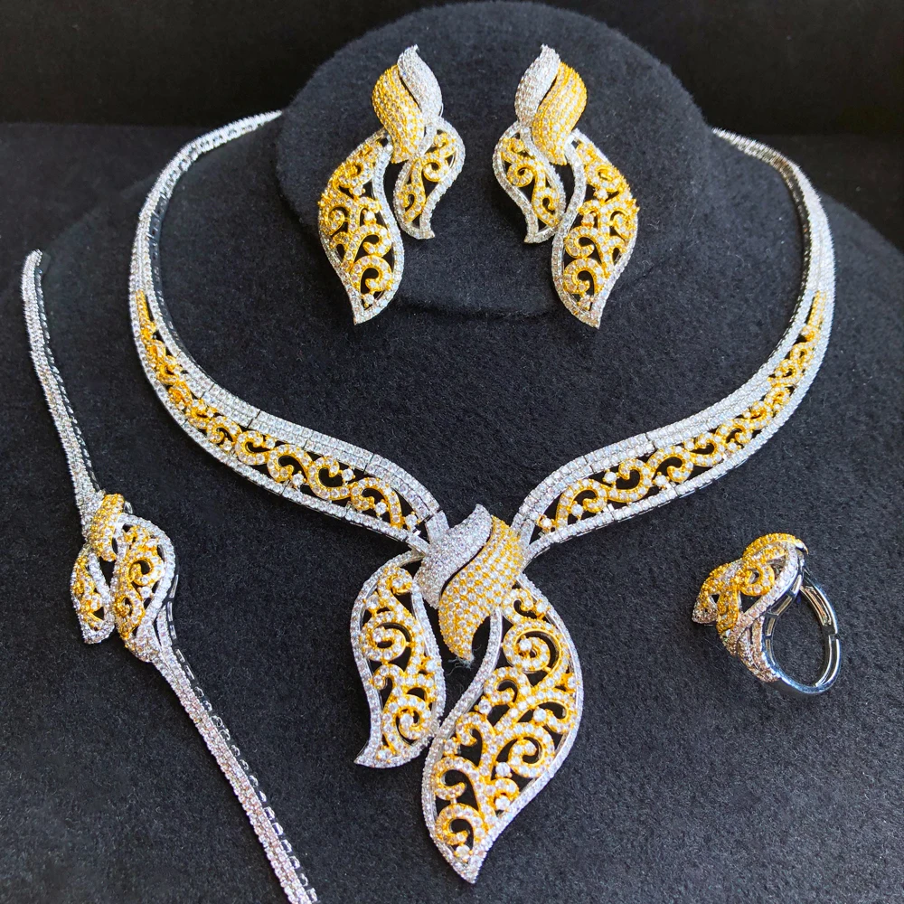 

GODKI Indian Luxury 4PCS Hollow Bowknots African Jewelry Sets For Women Wedding Cubic Zirconia Dubai Bridal SetS Costum Jewelry