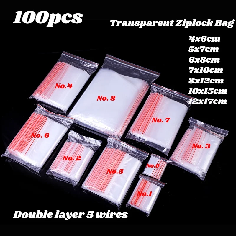 

100pcs Ziplock Bag Food Grade Waterproof Resealable Bag Transparent Packing Bag Quick Seal Resealable Bag Double layer 0.05mm