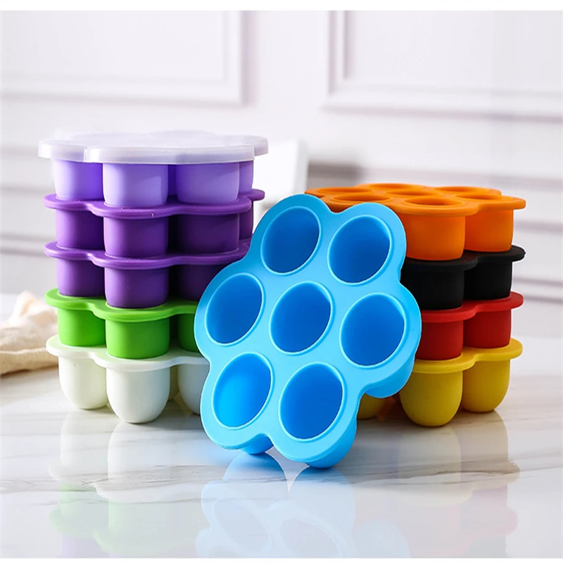 7 Holes Reusable Silicone Baby Food Freezer Tray Crisper Egg Bite