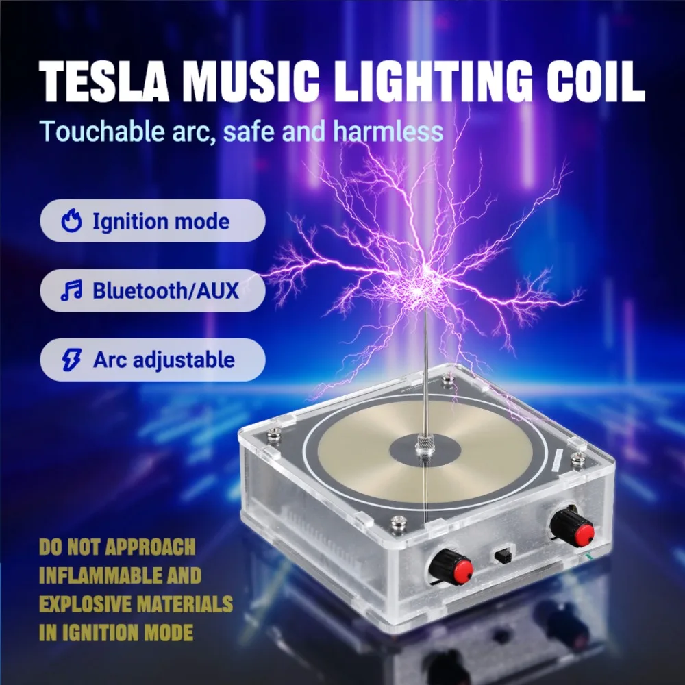 Tesla-Spulen-Musikbox, Bluetooth-kompatibel – kabellose Übertragungsbeleuchtung mit 8 cm berührbarem Lichtbogen für wissenschaftliche Bildungssets – Detail 1
