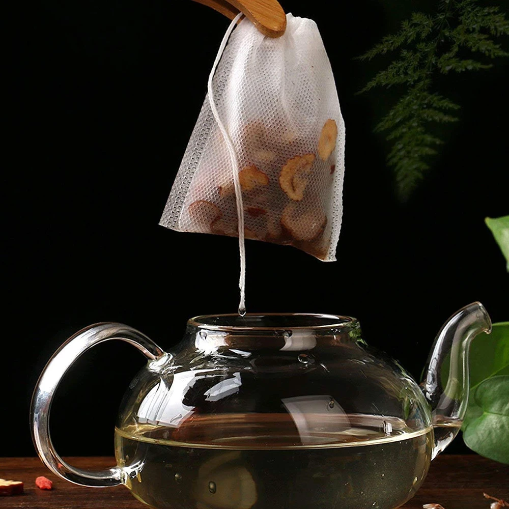 2000-100Pcs Disposable Filter Infusers Empty Drawstring Seal Scented Loose Tea Bags Herb Kitchen Spice Brew Coffee_voghion.com
