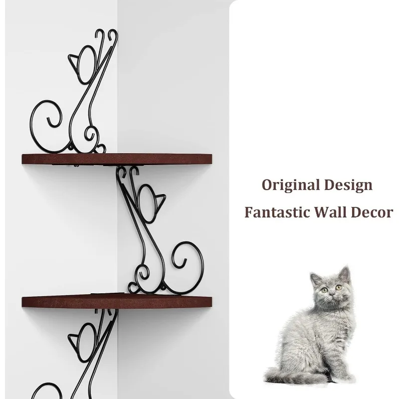 Corner Shelf Wall Mount, 4 Tier Floating Shelves for Wall, Easy-to-Assemble Wall Shelves Rustic Wood Decor 4