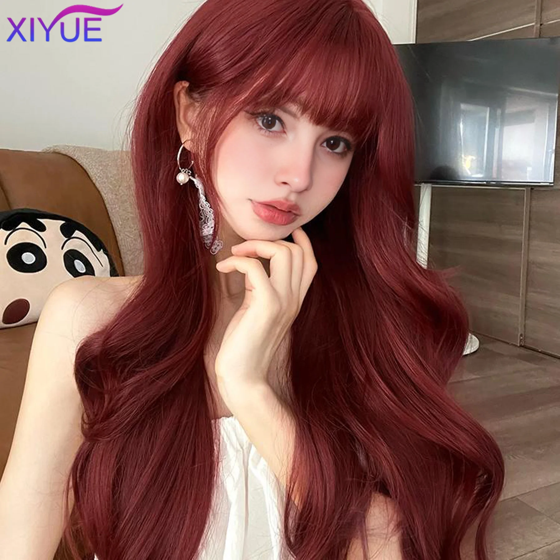 XIYUE 24 Inch Red Curly Wave Synthetic Wig Heat-Resistant Natural Smooth Hair Stylish Party Wigs For Women