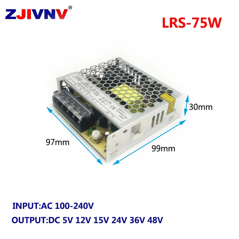 ZJIVNV LRS-75-12 12v 6A, LRS-75-24 24VDC 3.2A одиночный выходной импульсный источник питания 75W