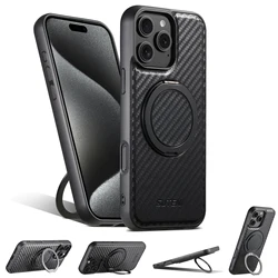 Magnetic 360° Rotating Ring Stand PU Leather Phone Case with MagSafe Wireless Charging Compatibility - iPhone 12 Pro (Black)