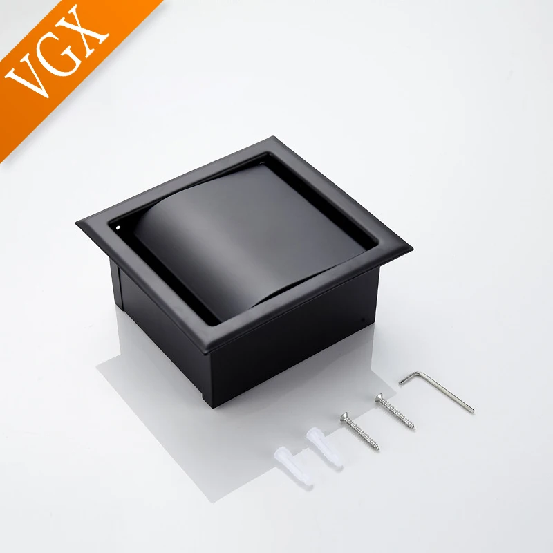 VGX Embedded Toilet Paper Holder Concealed Roll Tissue Box 304 Stainless Steel Wall Mount Bathroom Accessories Matt Black Polish toilet paper holder