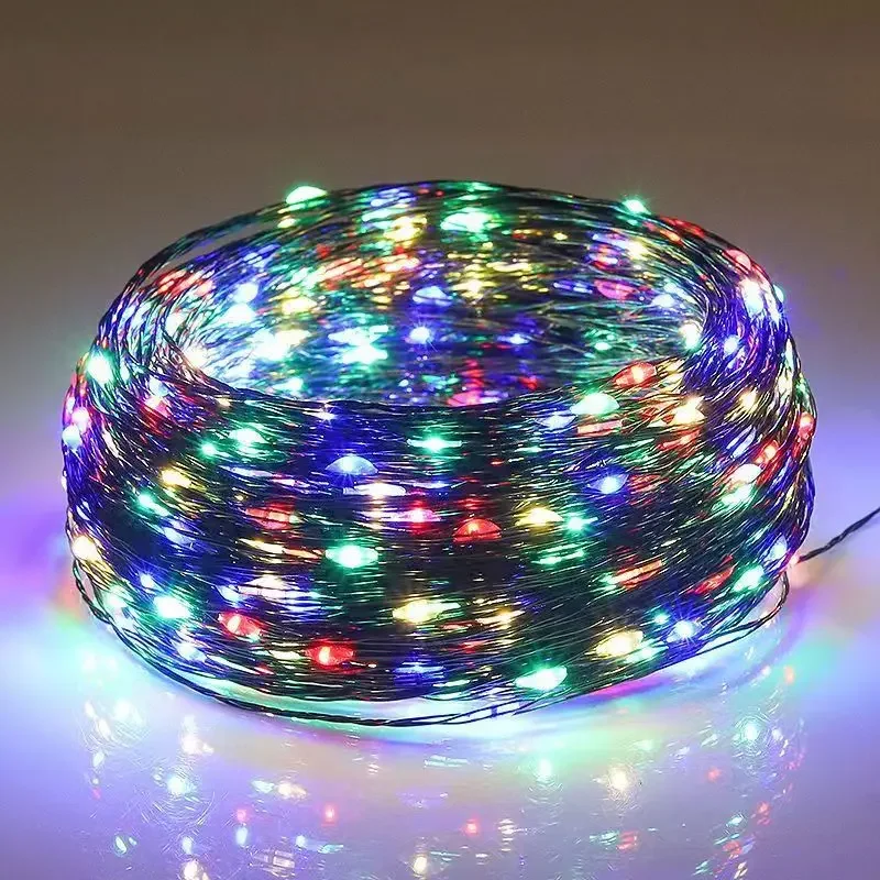 thumbnail image 1 of Guirnalda de luces LED de 100 m con alambre verde de hadas para exteriores, luces navideñas, guirnalda de árbol para Año Nuevo, decoración de fiestas en casa, bodas y calles, 1 of 5