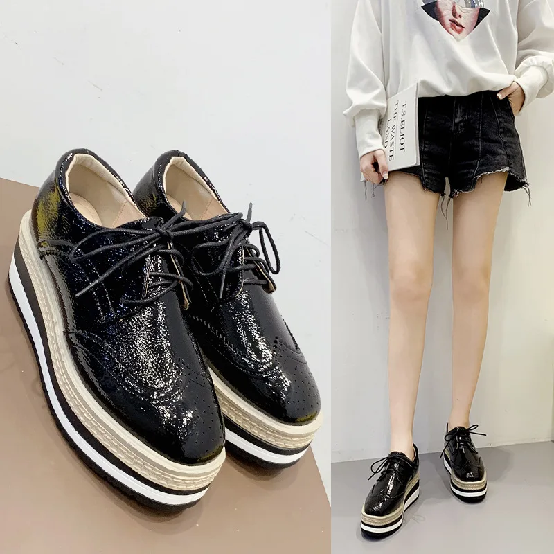 Women's Shoes Platform Oxfords Casual Female Sneakers Increas Height Flats British Style Clogs Leather Dress Preppy New Cross Cr 2