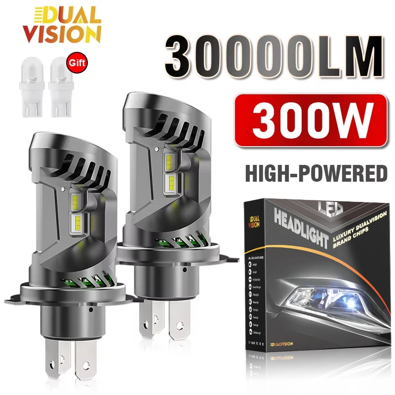 Car LED Headlights H4 H19 300W 12V Mini High-power CSP Chip IP68 Waterproof Headlight Plug and Play 6000K 30000LM 2PCS 1PC