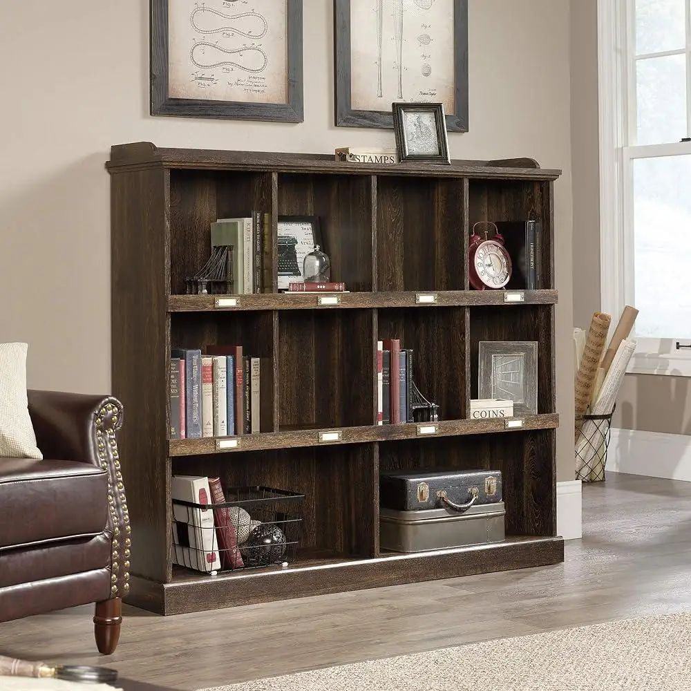 Cottage Style Heavy Duty Bookcase with Cubbyhole Storage Books Binders Collectibles Library Use Engineered Wood Iron Oak Finish 3