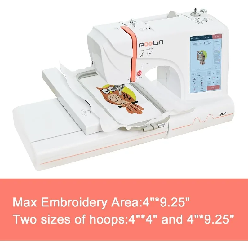 EOC05 Embroidery Machine 4 x 9.25 Inch Large Embroidery Area, Computerized 7 Inch Large LCD Touchscreen for Beginners