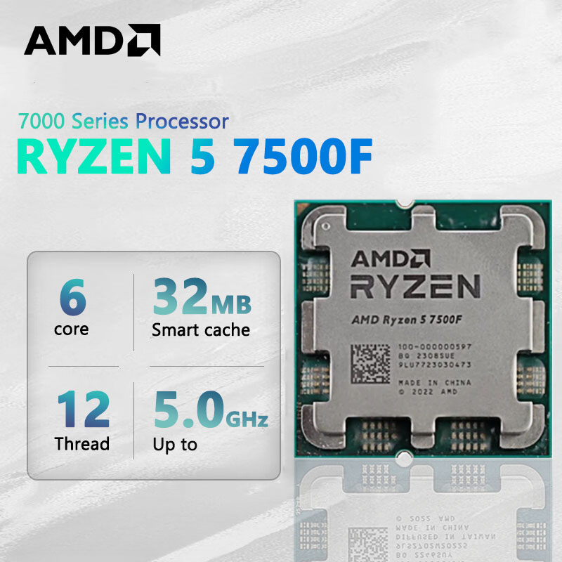 AMD Ryzen 5 7500F R5 7500F - Ryzen 5 7000 Series 6-Core 3.7 GHz Socket AM5 65W AMD - 100-000000597