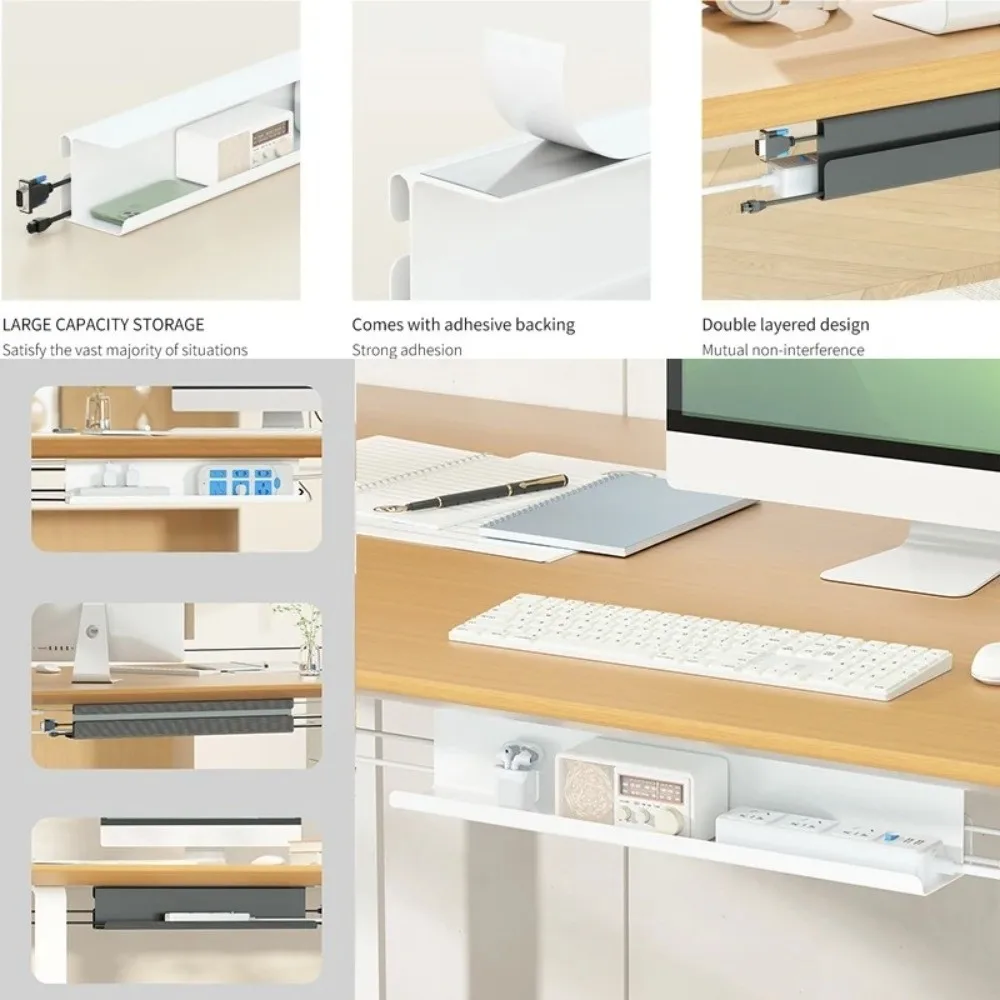 테이블 아래 케이블 트레이에 흔적을 남기지 않음 난연성 자체 접착식 케이블 관리 트레이 플라스틱 확장형 케이블 정리함 가정 사무실용
