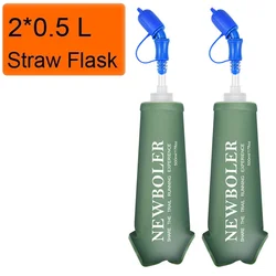 Collapsible TPU Soft Flask for Running and Hydration - 250ml and 500ml (2 0.5L straw flask)